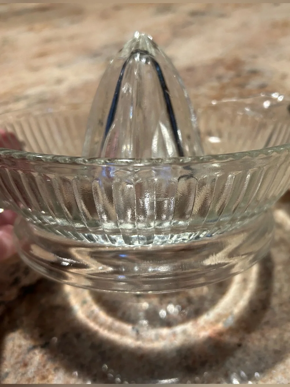 Pressed Glass Manual Citrus Juicer/6”Vtg Reamer Molded Center Cone 1930-1950’s